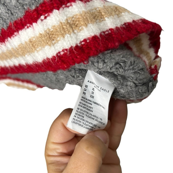 American Eagle Grey Patchwork Varsity Preppy Zip Up Jacket Cardigan Cozy Size XL - Picture 14 of 14